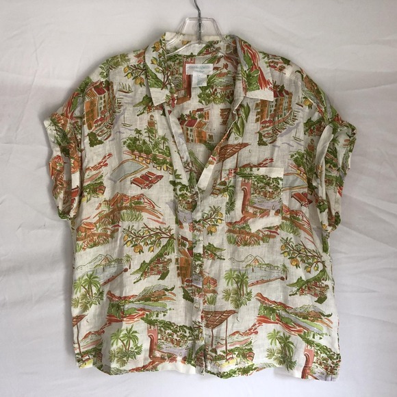 Cynthia Rowley Tops - Cynthia Rowley Shirt Womens Large Multicolor 100% Linen Tropical Button Up Print